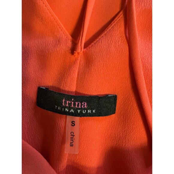 Trina Turk Traverse Tie Back Dress S Small Coral Lilly Flutter Sleeve NEW - Picture 11 of 14